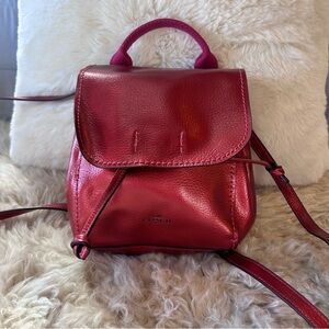 Coach Mini Derby Metallic Red Leather Women's Backpack